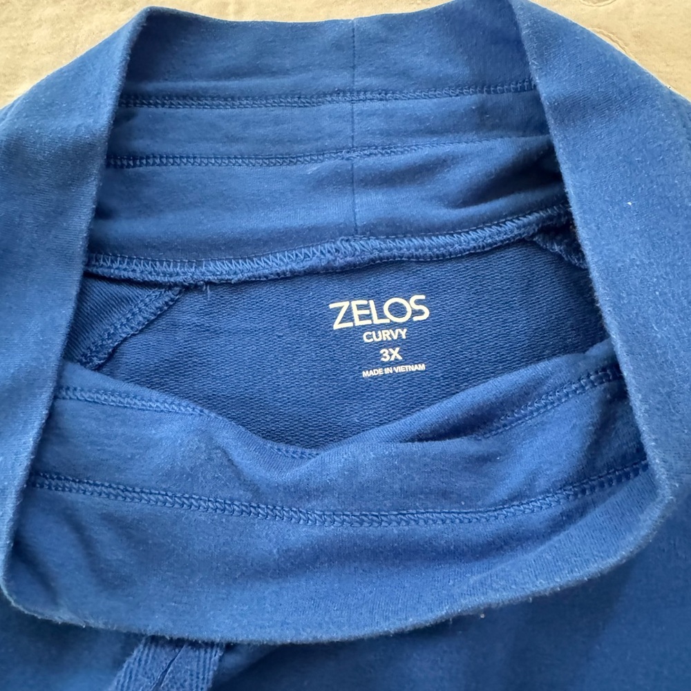 ‘Zelos Curvy’ size 3X, Royal Blue, long sleeve pullover sweatshirt.